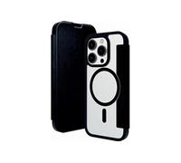 Helsinki - Etui à rabat pour téléphone portable - compatibilité avec MagSafe - cuir vegan, plastique recyclable - transparent/noir - pour Apple