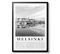 Helsinki Poster de voyage Finlande, art mural moderne, impression rivière scandinave, décoration noire et blanche, idée cadeau, archivage mat, A3 (encadré), 42 x 29,7 cm