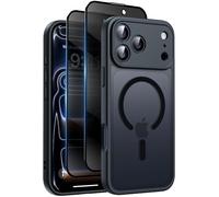 Helssitot Étui de protection magnétique mat compatible avec iP 17 Pro Max, avec 2 films de protection d'écran anti-regards, en polycarbonate rigide, résistant aux rayures, aux chocs, translucide