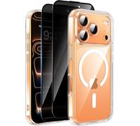 Helssitot Magnetic Case for iPhone 17 Pro with 2 Tempered Glass Anti-Spy, Compatible with Mag Safe Military Case, Shockproof Anti-Scratch Bumper Protection ¿ Transparent