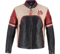 Helstons Indianapolis Blouson de moto en cuir, noir-rouge-beige, taille S pour homme