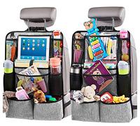 Helteko Lot de 2 organiseurs de siège arrière de voiture, protection de siège arrière avec support de tablette à écran tactile, organisateur pour enfants, accessoires de voyage, tapis de sol, 9 poches
