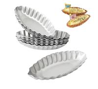 Heluok Lot de 10 moules à tartelettes en forme de bateau - Bord cannelé - En aluminium - Réutilisable - Pour petites tartelettes et quiches