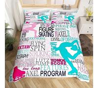 HELVES Housse de Couette 140x200 Patinage sur Glace, Patins à Glace Parure de Lit 1 Personne Imprimée 3D Microfibre Housse Couette, 2 Taies d'oreiller 65x65 cm