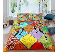 HELVES Housse de Couette 200x200 Femme Africaine, Motifs Géométriques Parure de Lit 2 Personnes Imprimée 3D Microfibre Housse Couette l'amour, 2 Taies d'oreiller 65x65 cm