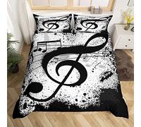 HELVES Housse de Couette 220x240 Notes de Musique, Noir Et Blanc Parure de Lit 2 Personnes Imprimée 3D Microfibre Housse Couette Antilope, 2 Taies d'oreiller 65x65 cm