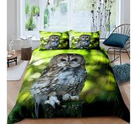 HELVES Housse de Couette 240 x 260 Hibou, Forêt Parure de Lit 2 Personnes Imprimée 3D Microfibre Housse Couette Hibou, 2 Taies d'oreiller 65x65 cm