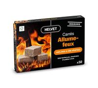 Helvet 32 Allume Feu Naturel pour Cheminée et Poele à Bois en Cube - Brûle 7 Minutes - Produit Ecologique 100% Bois & Cire Végétale, Normal, (LDFC32)