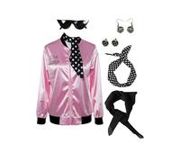 helymore 50s Outfit Femme Set Veste en satin rose avec accessoires pour Halloween Carnaval S