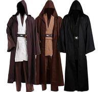 helymore Costume de Jedi pour homme - Robe tunique avec capuche - Uniforme pour adulte - Vêtement de chevalier médiéval Wars - Costume d'Halloween - Cosplay Party - Ensemble complet, Noir , XXXL