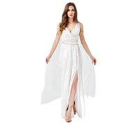 helymore Femmes Halloween Deguisement Deesse Grecque Costume Athena de Col en V Sans Manches Romain Olympia Toga Ensemble Complet, S