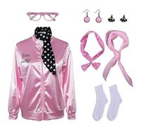 helymore Veste en satin rose des années 50 pour Halloween, carnaval, cosplay, costume de carnaval