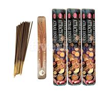 HEM Bâtons d'encens + Porte Encens, Combo Lot Attire l'argent 60 Bâtons en Bois 1 brûleur 25,4 cm aromathérapie Avantages