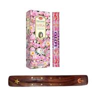 HEM Boîte complète de 6 bâtons d'encens Lotus précieux avec porte-encens DHS pour yoga, méditation, guérison, spiritualité, aromathérapie, spa et relaxation