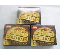 HEM Gold Rain Lot de 3 Paquets de 10 cônes d'encens = 30 cônes