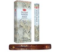 HEM Lot de 6 bâtons d'encens White Sage avec porte-encens, pour aromathérapie, encens spa, yoga, méditation, guérison, spiritualité et relaxation