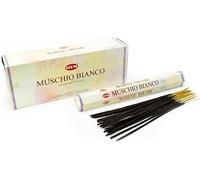 HEM Lot de 6 paquets de 120 bâtons d'encens Musc blanc de 20 g avec porte-encens en bois JRose - Arôme apaisant de musc blanc - Pour la méditation, le yoga, la relaxation, le parfum d'intérieur, les