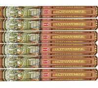 HEM Lot de 6 paquets de 120 bâtons d'encens musc égyptien avec brûleur d'encens en bois | Parfum chaud et musqué pour la relaxation, la méditation, le yoga, le parfum d'intérieur et le nettoyage