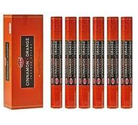 HEM Lot de 6 paquets de bâtons d'encens Cannelle Orange (120 bâtons au total) - Parfum chaud et épicé d'agrumes - Mélange de masala naturel avec support en bois JRose - Méditation, yoga, relaxation