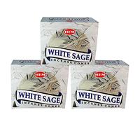Hem White Sage Lot de 3 boîtes de cônes d'encens 10 cônes chacun, traditionnellement roulés à la main en Inde, le meilleur parfum naturel parfait pour prières, méditation, yoga, relaxation, paix,