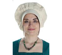 HEMAD Bonnet médiéval pour Femme - avec Assiette et Cravate - Coton Pur - Beige