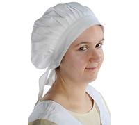 HEMAD Bonnet médiéval pour Femme avec Rubans - Coton Pur - Blanc