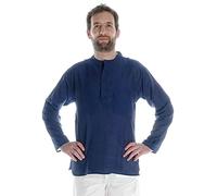 HEMAD Chemise avec Col Mao en Pur Coton - Kurta De Nepal - Bleu - XXXL