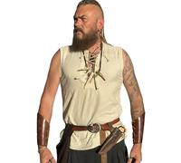 HEMAD Chemise d'été médiévale sans manches Viking Modèle : Heorot, beige, L-XL