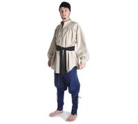 HEMAD Chemise en Coton médiévale pour Hommes - Collier et Lacet Avant - XXL Blanc cassé