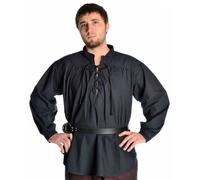 HEMAD - Chemise Médiévale A Laçage avec Col Officier - Noir - XL