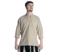HEMAD Chemise médiévale à lacets en pur coton Modèle : Edward, Couleur chanvre, M