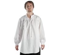 Hemad.de - Chemise Médiévale De Pirate A Laçage en Pur Coton - Blanc