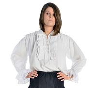 HEMAD Renaissance Chemisier en Coton des Femmes avec des Volants - S Blanc