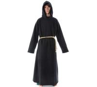 HEMAD Robe médiévale Masculine - Habit de Moine de Laine - Manches Droites - M Noir
