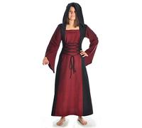 HEMAD - Robe médiévale pour Femme - Capuche, laçage du Devant et du Dos, Coton - XL Rouge & Noir