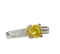 Hemasa Bague de mariage en argent 925 avec diamant brillant 1 carat jaune fleur taillée moissanite pour cadeau, 8.5