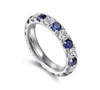 Hemasa Bagues de promesse en oxyde de zirconium rond bleu/blanc pour femme, 10, Zircone cubique Argent sterling, Zircone cubique