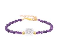 Hemasa Bracelet de perles en pierre naturelle, spinelle et obsidienne avec breloque tête de chat dorée, taille universelle, Universal, Métal, Agate