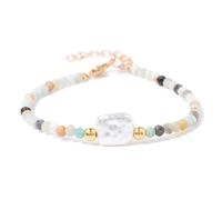 Hemasa Bracelet de perles en pierre naturelle, spinelle et obsidienne avec breloque tête de chat dorée, taille universelle, Universal, Métal, Agate