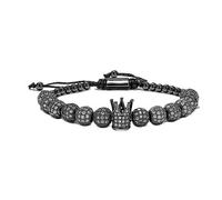 Hemasa Bracelet réglable en forme de couronne de zircones cubiques et perles rondes tressées couleur bronze