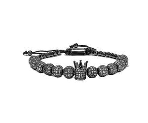 Hemasa Bracelet réglable en forme de couronne de zircones cubiques et perles rondes tressées couleur bronze