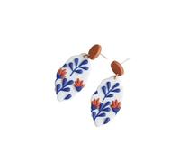 Hemasa Grandes boucles d'oreilles pendantes en argile polymère pour femme/fille Motif feuille, M, Laiton, Agate