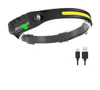 Hemasa Lampe frontale COB LED à induction, rechargeable par USB, avec batterie intégrée, lampe de camping en plein air, lampe de pêche, lanterne de travail d'urgence 1-Blanc