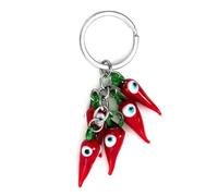 Hemasa Porte-clés en forme de piment rouge avec perles et pampilles mauvais œil pour femme et homme, Rouge, S