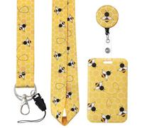 Hemasa Yellow Bee Cordon tour de cou rétractable pour téléphone, badge d'identité/badge d'identification pour clés et porte-clés