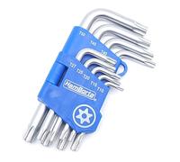 HemBorta Jeu de Clés Torx Sécurité Courtes 9pc, T10-T50 Étoile, Satiné | Pour Torx Standard + Sécurité, Trous aux Deux Bouts, Acier CR-V Trempé, Pointes Anti-Glisse Biseautées, Clip