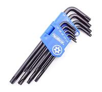 HemBorta Jeu de Clés Torx Sécurité Longues 9pc, T10-T50 Étoile, Oxyde Noir | Pour Torx Standard + Sécurité, Bras Longs Portée + Couple, Trous aux Deux Bouts, Acier CR-V Trempé, Clip