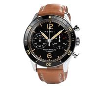 Hemel Air Defense Chronographe Mécanique Acier Brun Cuir Noir Montre Homme