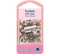 Hemline Lot de 20 œillets en métal avec outil Argenté