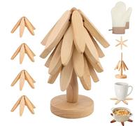 Hemmanord The Pot Tree Dessous de verre en bois, dessous de plat en bois, dessous de plat d'arbre for plats chauds, dessous de verre intelligent, dessous de verre en bois, sets de table créatifs pliab